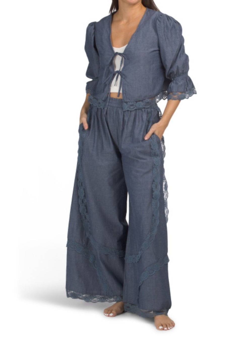 SAATVIK Boho Puff Sleeve Top And Pants Lounge Set